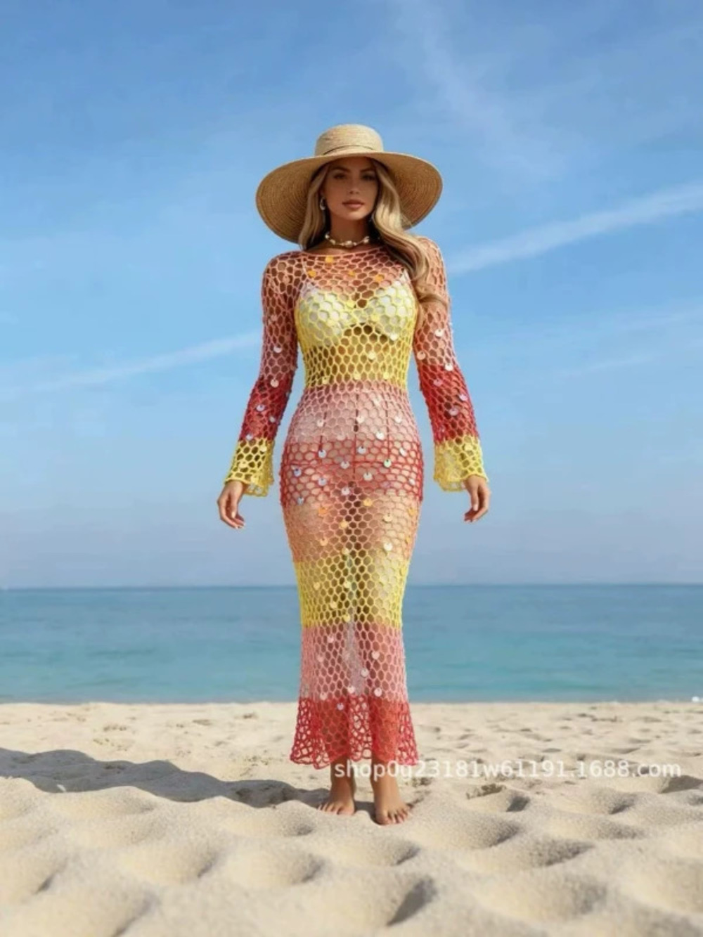 H&M Sexy Gradient Lace Fishnet See Through Bodycon Knit Cardigan Women